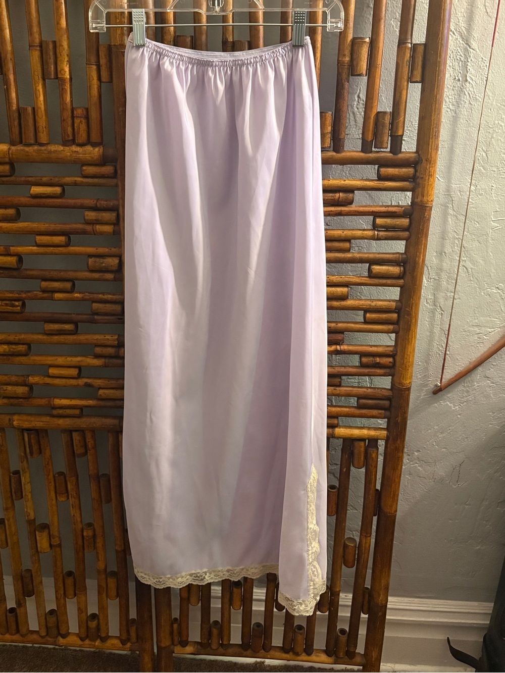 SZ s/XS VINTAGE OPERU MAXI SLIP SKIRT HIGH WAISTED SOFT PURPLE WITH LIALAC LACE